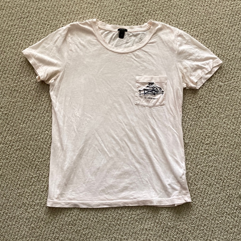 J. Crew I’m Like So Over It Sheep Pocket T-Shirt Top Cotton Pale Pink XS VEUC